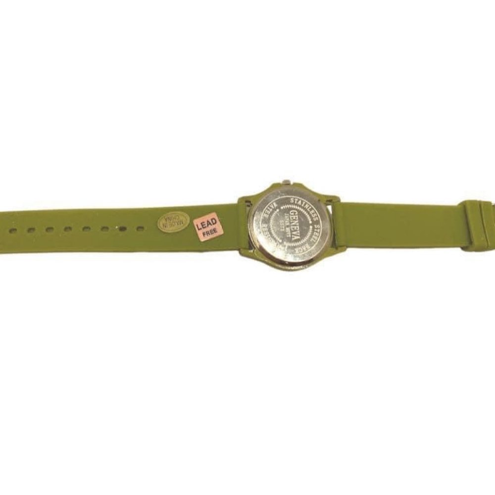 NWOT Geneva Japan Movement Water Resistant Khaki Green Silicone band Watch - Picture 5 of 5